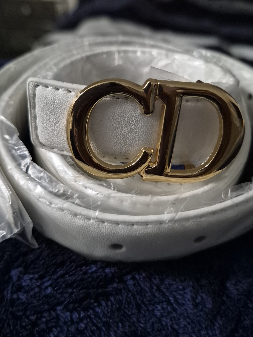 White Belt with Gold CD-Style Buckle